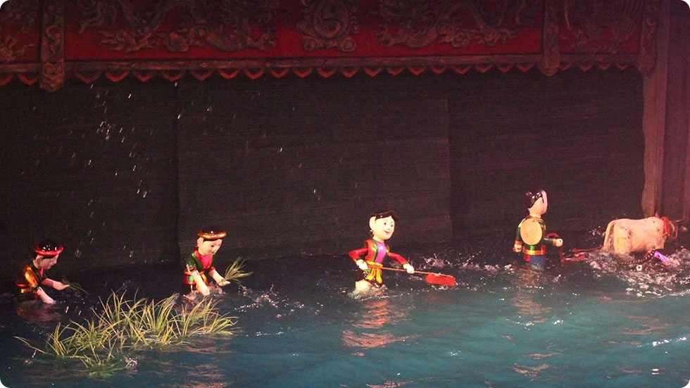 marionetes aquáticas do teatro de Thang Long